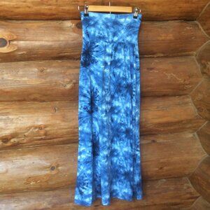 Lily Rose Blue & White Festival Tie Dye Casual Boho Made in USA Maxi Skirt Small